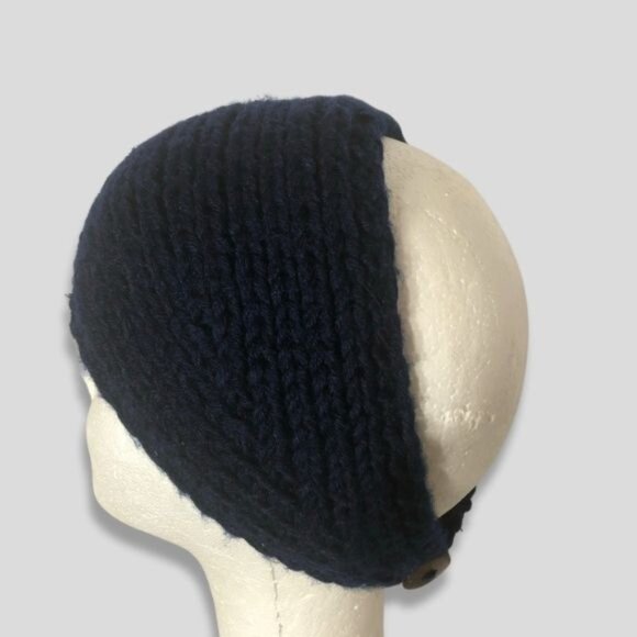 Vintage Y2K Knit Winter Headband Feather Bead Flower Accent Deep Blue One Size - Picture 4 of 11